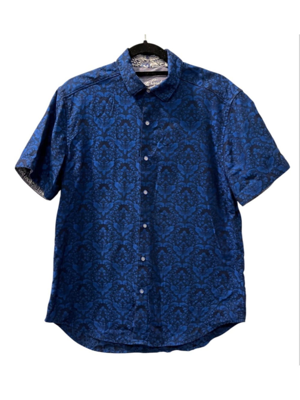 Robert Graham Bayview Shirt Men Medium M Blue Damask Paisley SS Button Up Luxury